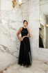 VESTIDO DE GOLA TULE TRABALHADO